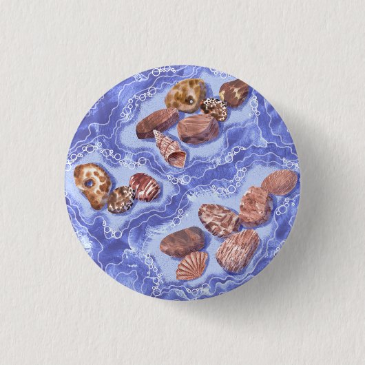海岸、波、小石 缶バッジ (正面)