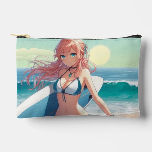 海岸/海事/トロピカル アニメサーファーガール アクセサリーポーチ (正面)