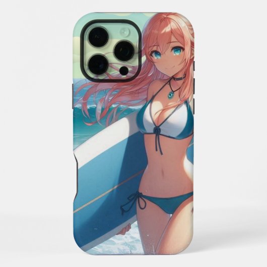 海岸/海事/トロピカル アニメ サーフィンガール iPhoneケース (裏面)