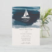 海岸 Navy Ocean ビーチ セーリング ボート エレガント ウェディング 招待状 (スタンド正面)