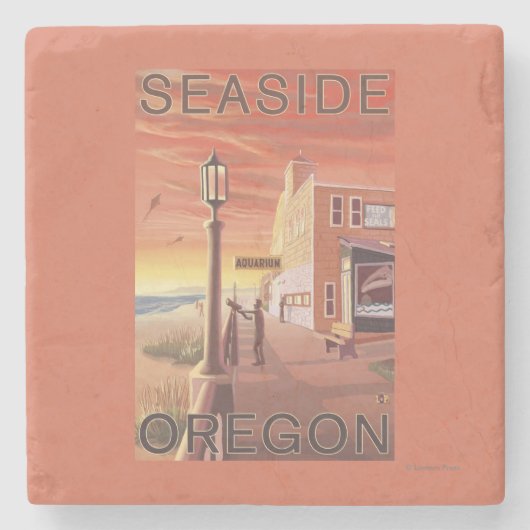 海岸、OregonAquariumの眺め ストーンコースター (正面)