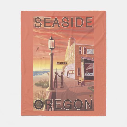 海岸、OregonAquariumの眺め フリースブランケット (正面)