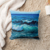 海峡で波や海を描いた油絵 クッション (ブランケット)