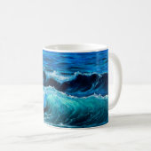 海峡で波や海を描いた油絵 コーヒーマグカップ (正面右)