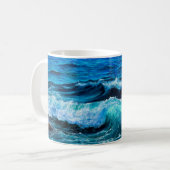 海峡で波や海を描いた油絵 コーヒーマグカップ (正面左)