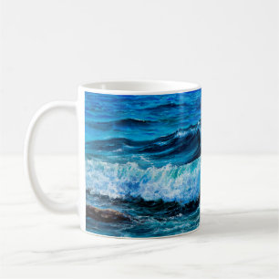 海峡で波や海を描いた油絵 コーヒーマグカップ