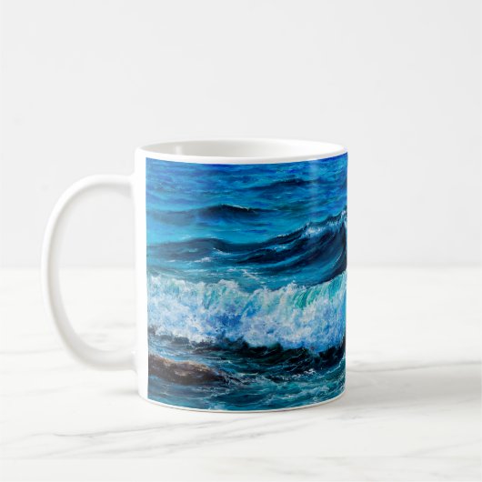 海峡で波や海を描いた油絵 コーヒーマグカップ (左)