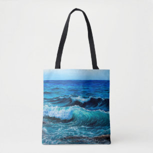 海峡で波や海を描いた油絵 トートバッグ