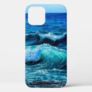 海峡で波や海を描いた油絵 iPhone 12ケース