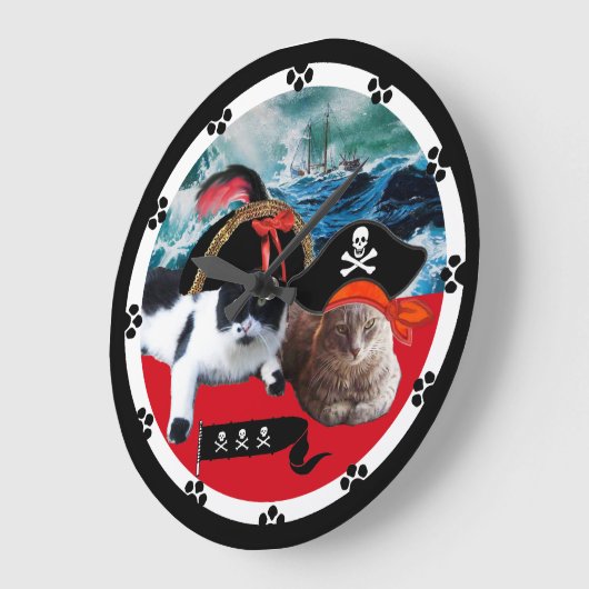 海嵐の中の海賊猫と船黒い足 ラージ壁時計 (傾斜)
