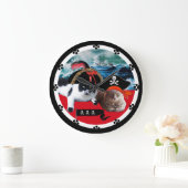 海嵐の中の海賊猫と船黒い足 ラージ壁時計 (ホーム)