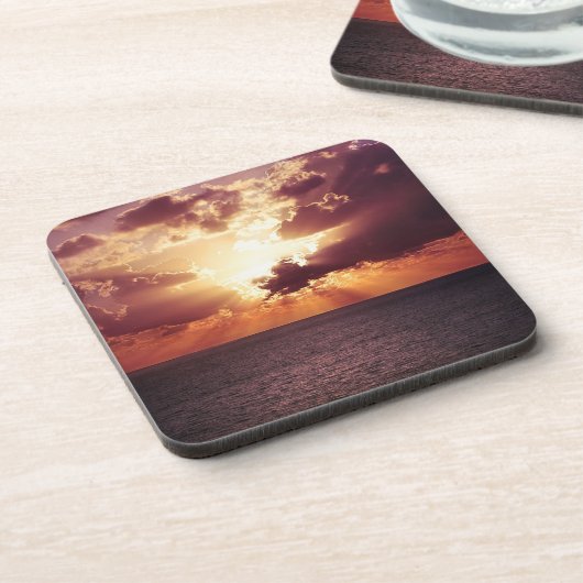 海平線上の曇り夕日 コースター (左側)