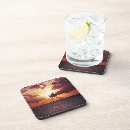 海平線上の曇り夕日 コースター (右側)