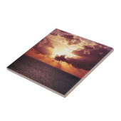 海平線上の曇り夕日 タイル (側面)