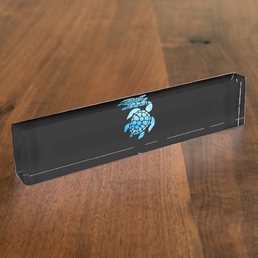 海底から見える美しい海亀のシルエット デスクネームプレート (側面)