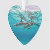海底の水中イルカ日付写真カスタム オーナメント (正面)