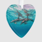 海底の水中イルカ日付写真カスタム オーナメント (正面)