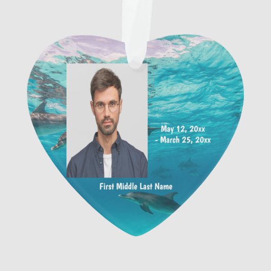 海底の水中イルカ日付写真カスタム オーナメント (裏面)
