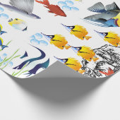 海底の深海のダイバーそして熱帯魚 ラッピングペーパー (角)