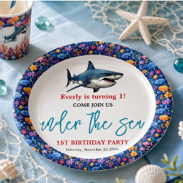 海底の1歳の誕生日パーティー ペーパープレート