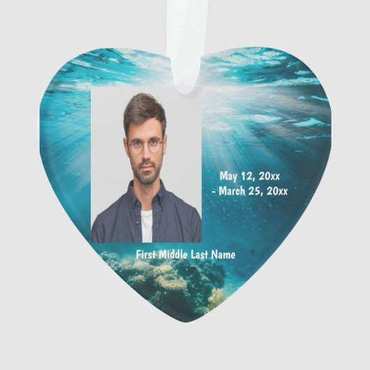 海底ダイビング日付写真カスタム オーナメント (裏面)
