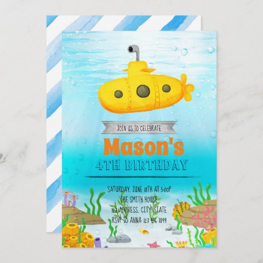 海底パーティの招待状 招待状 (正面/裏面)