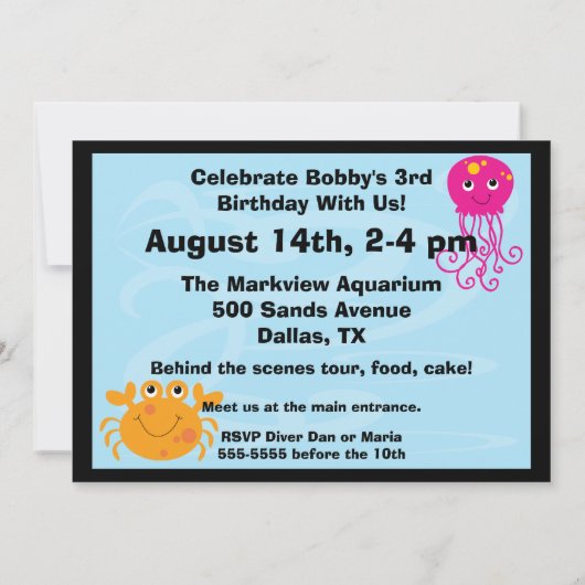 海底創造物5x7のカスタムな誕生日の招待状 招待状 (裏面)