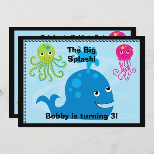 海底創造物5x7のカスタムな誕生日の招待状 招待状 (正面/裏面)