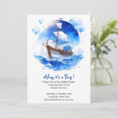 海底歓迎：男の子航海のの赤ちゃんシャワー 招待状 (スタンド正面)