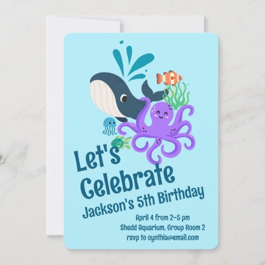 海底水族館誕生日 招待状 (正面)