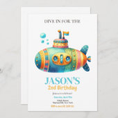 海底水色子供の誕生日パーティー 招待状 (正面/裏面)