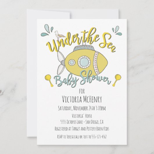 海底海底ベビーシャワー招待状 招待状 (正面)