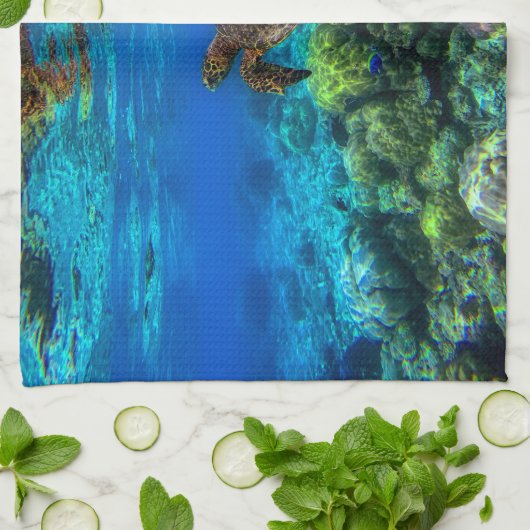 海底熱帯海亀サンゴ キッチンタオル (折り畳み)
