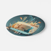 海底魚のサンゴのキャンドルケーキ – 誕生日 ペーパープレート (アングル)