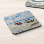 「海後退」穏カラフルやかな船船 コースター (左側)