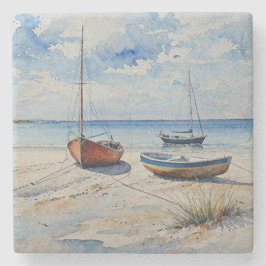 「海後退」穏カラフルやかな船船 ストーンコースター (正面)