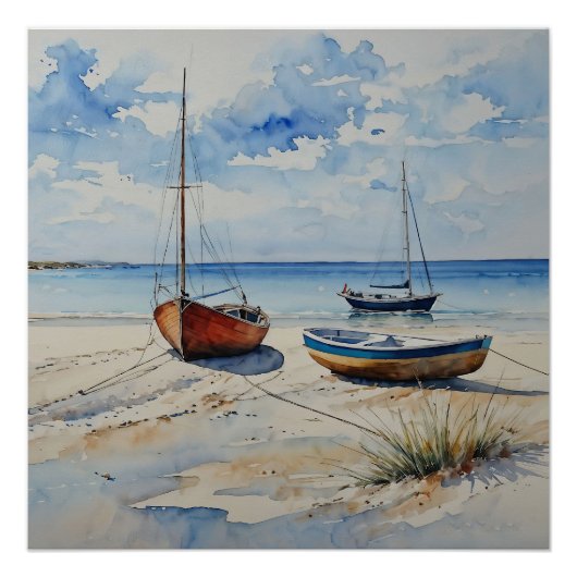 「海後退」穏カラフルやかな船船 ポスター (正面)