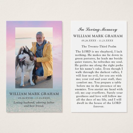 海悔やみや弔慰葬儀記念写真祈りの言葉カード (正面&裏面)