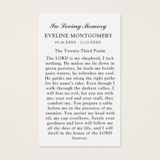 海悔やみや弔慰葬儀記念祈りの言葉カード (裏面)