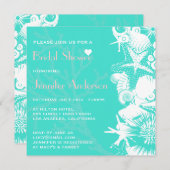 海愛ティール(緑がかった色)の貝殻の上品のブライダルシャワー 招待状 (正面/裏面)