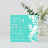 海愛ティール(緑がかった色)の貝殻の上品のブライダルシャワー 招待状 (スタンド正面)