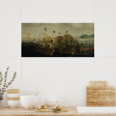 海戦、おそらくカディスの戦い、1596 ポスター (キッチン)