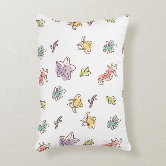 海星と魚vの着色海洋生物模様 アクセントクッション (正面(垂直))