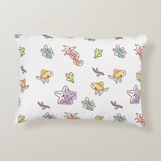 海星と魚vの着色海洋生物模様 アクセントクッション (裏面)
