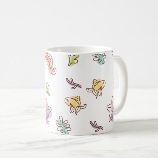 海星と魚vの着色海洋生物模様 コーヒーマグカップ (正面右)