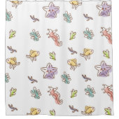 海星と魚vの着色海洋生物模様 シャワーカーテン (正面)