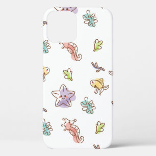 海星と魚vの着色海洋生物模様 iPhone 12ケース