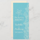 海星の青い及びクリーム色の結婚式夕食メニュー メニュー (正面/裏面)