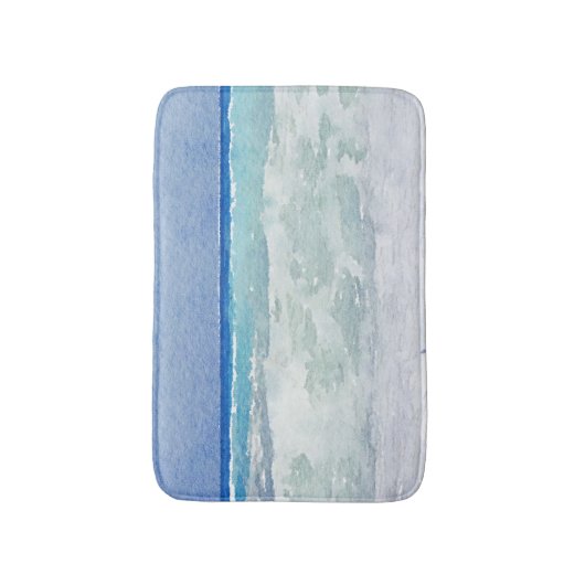 海景の青および水の水彩画 バスマット (正面縦)
