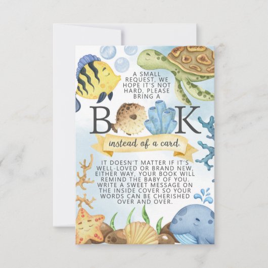 海書の下でベビー請求カードを挿入 招待状 (正面)